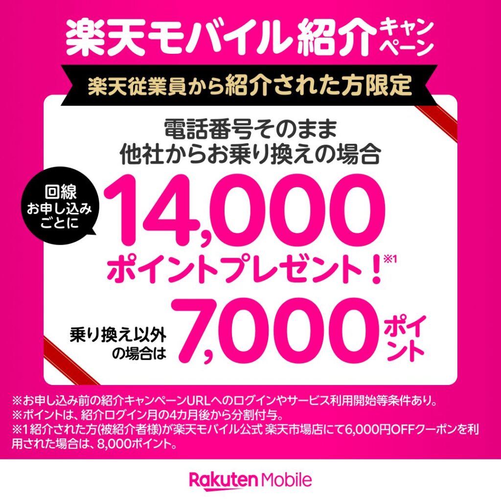 【楽天従業員から紹介された方限定】Rakuten最強プラン紹介キャンペーン